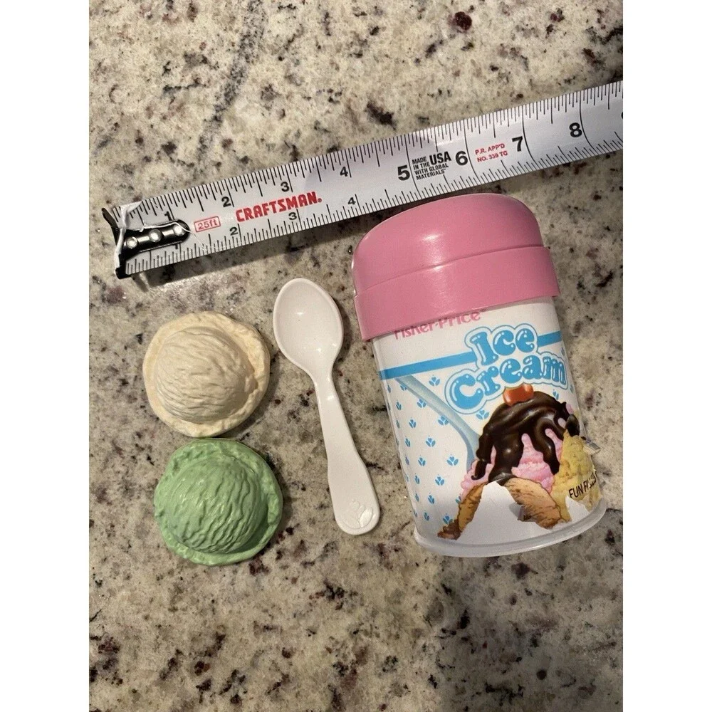 Vintage Fisher Price Fun with Food Ice Cream And Spoon Toy Set 1987